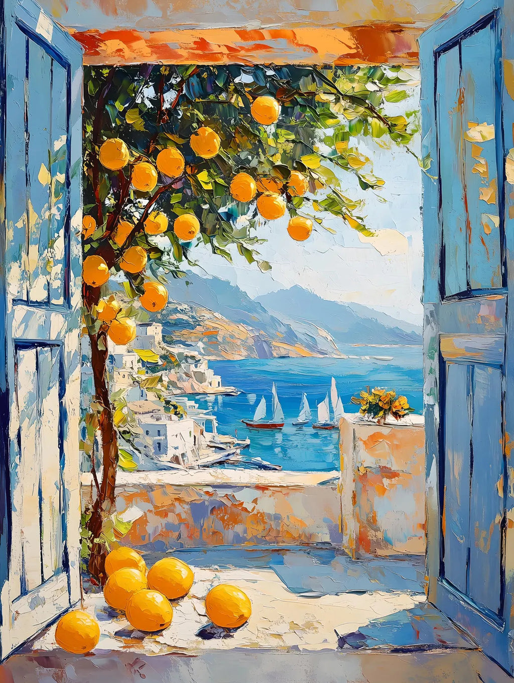 Pine Stretched  Framed 1 Panel - Patio Doors Greece, Greek Islands