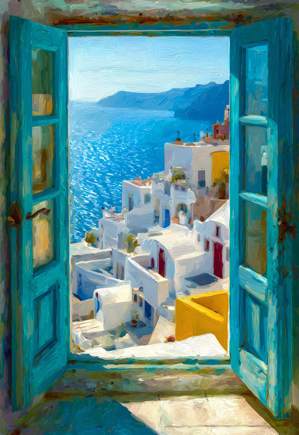 Pine Stretched  Framed 1 Panel - Patio Doors Greece, Santorini Greek Islands