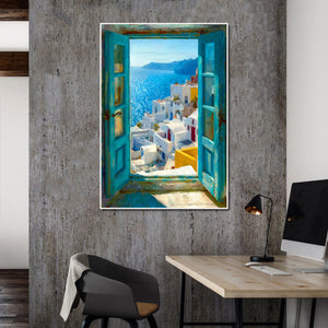 Pine Stretched  Framed 1 Panel - Patio Doors Greece, Santorini Greek Islands