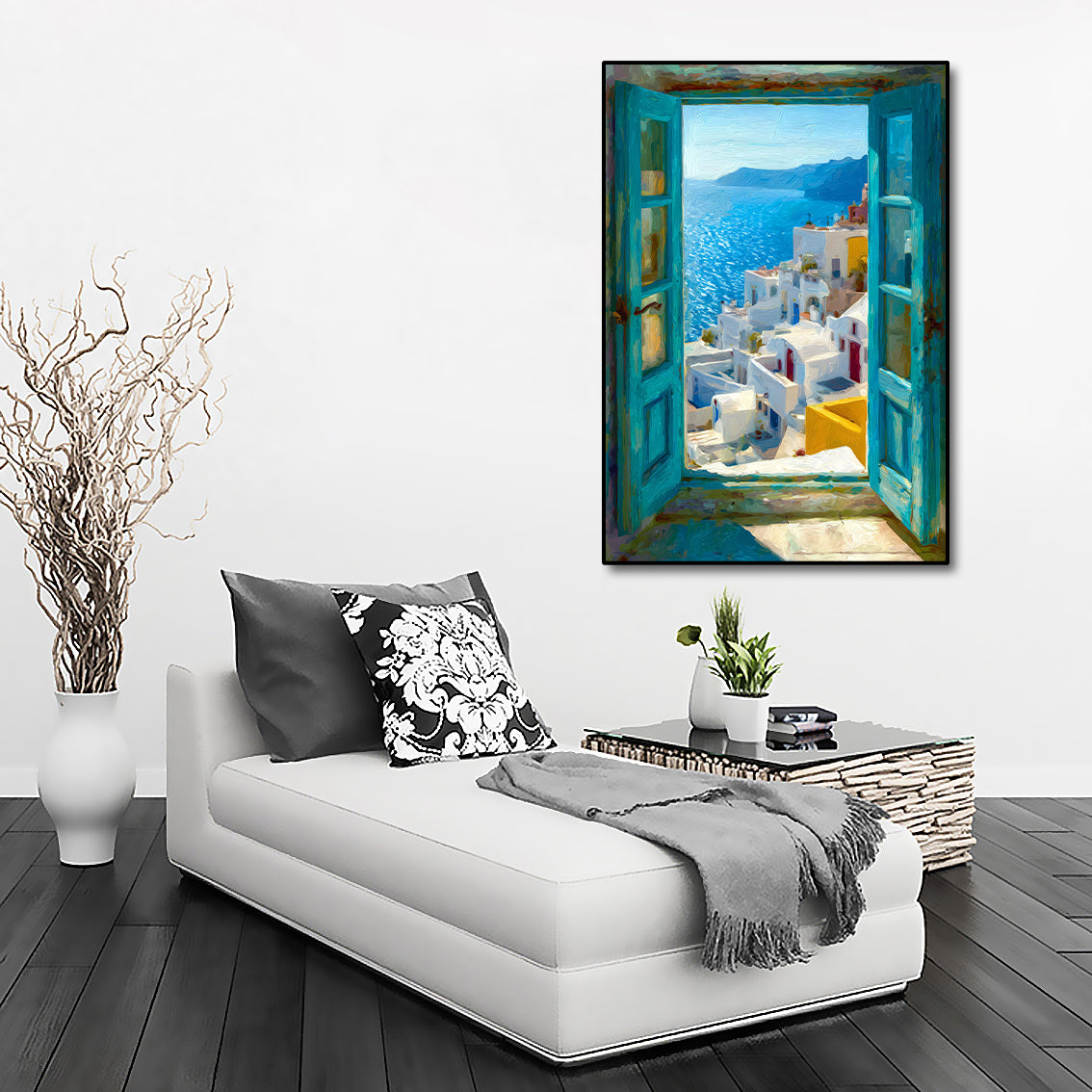 Pine Stretched  Framed 1 Panel - Patio Doors Greece, Santorini Greek Islands