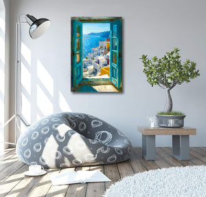 Pine Stretched  Framed 1 Panel - Patio Doors Greece, Santorini Greek Islands