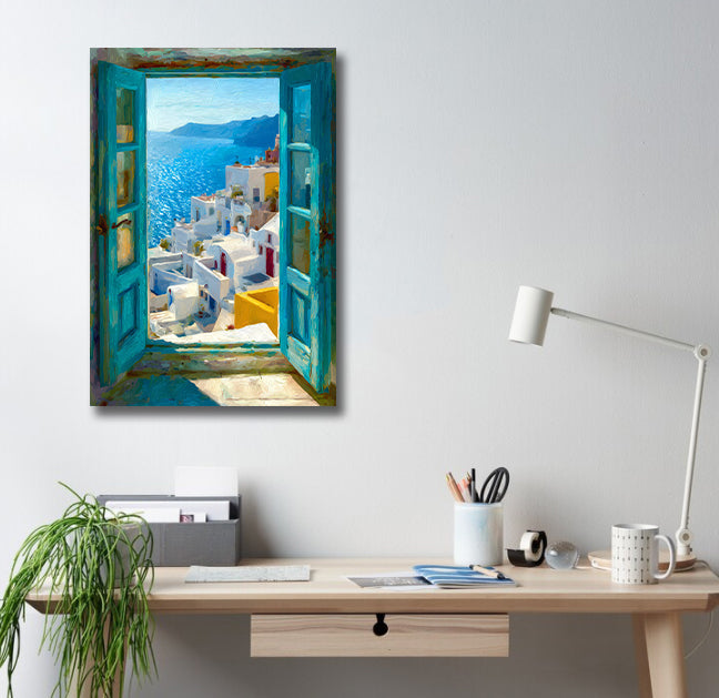 Pine Stretched  Framed 1 Panel - Patio Doors Greece, Santorini Greek Islands