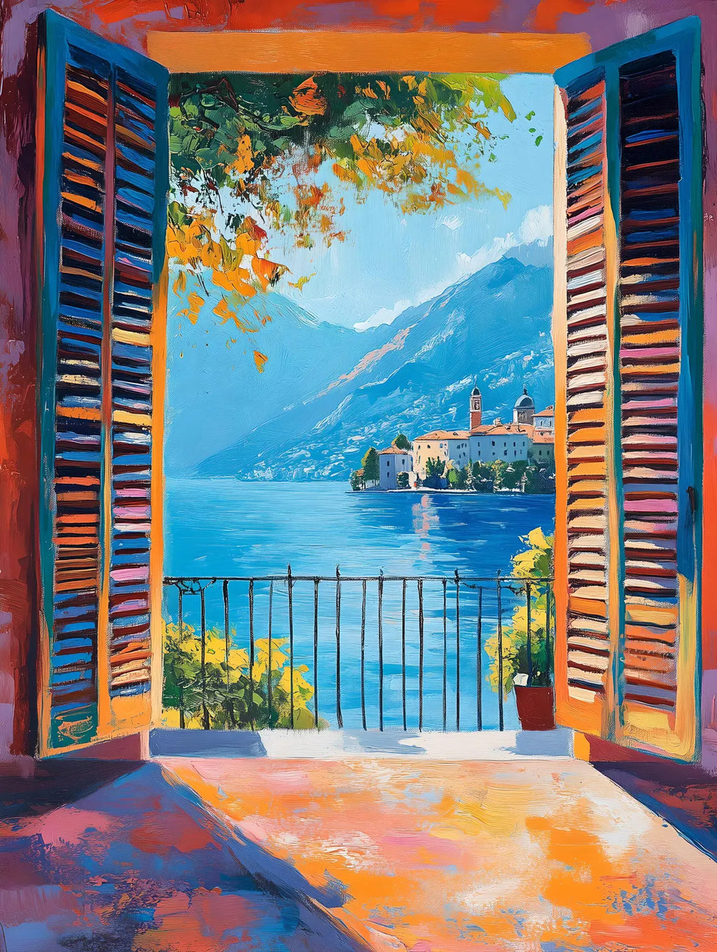 Pine Stretched  Framed 1 Panel - Patio Doors Italy, Alps, Milan, Lake Como