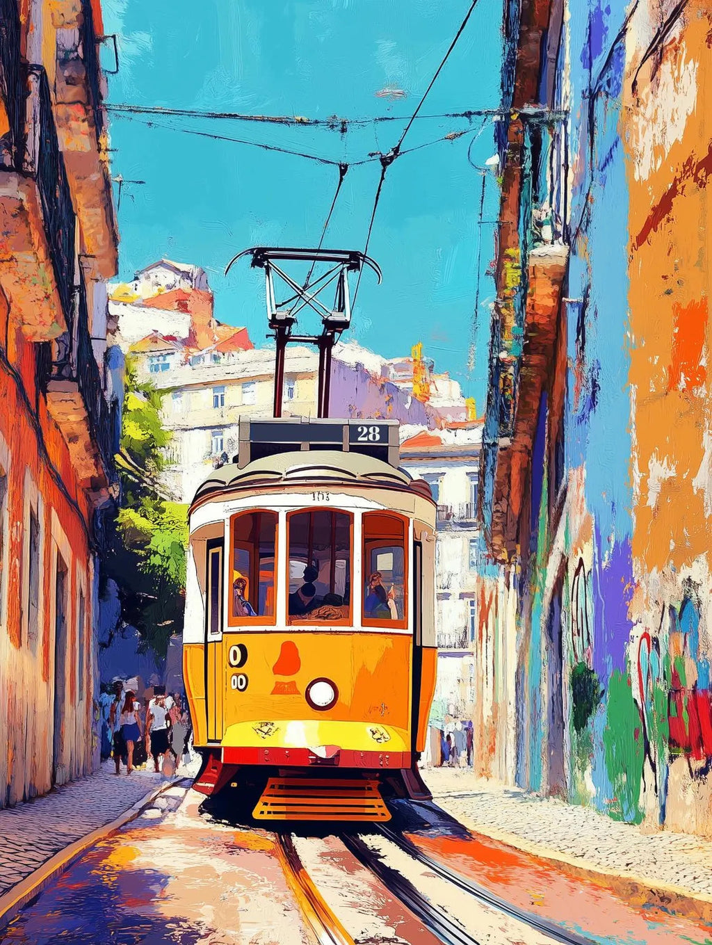Pine Stretched  Framed 1 Panel - Featuring the Famous 28 Tram