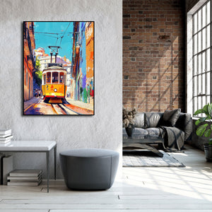 Pine Stretched  Framed 1 Panel - Featuring the Famous 28 Tram