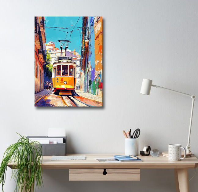 Pine Stretched  Framed 1 Panel - Featuring the Famous 28 Tram