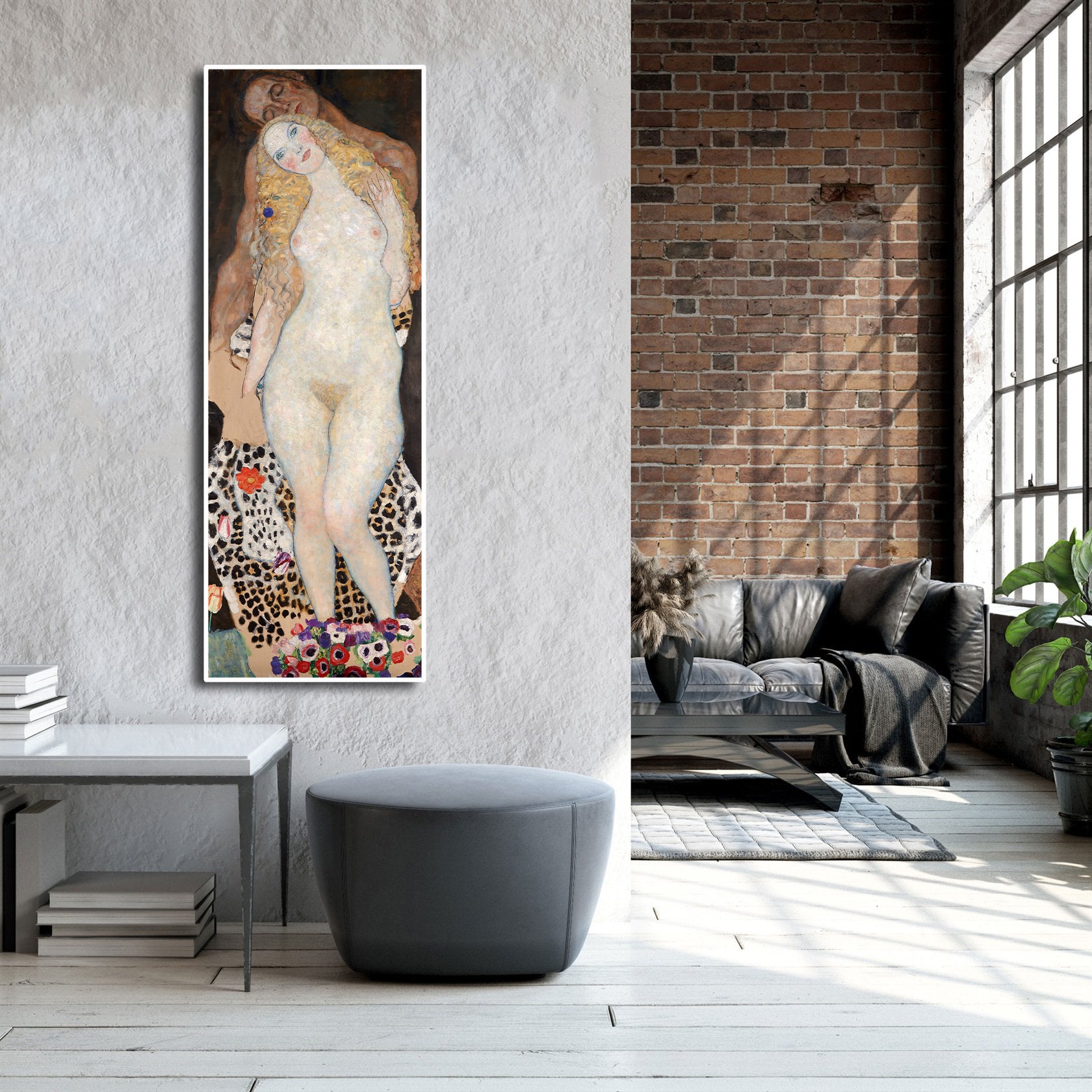 Pine Stretched  Framed 1 Panel - Adam and Eve by Gustav Klimt