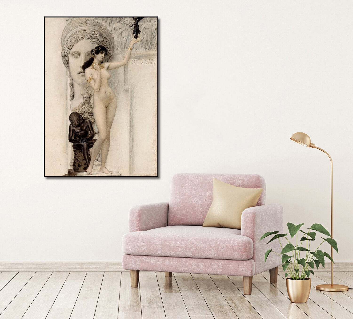 Pine Stretched  Framed 1 Panel - Allegory of Sculpture by Gustav Klimt