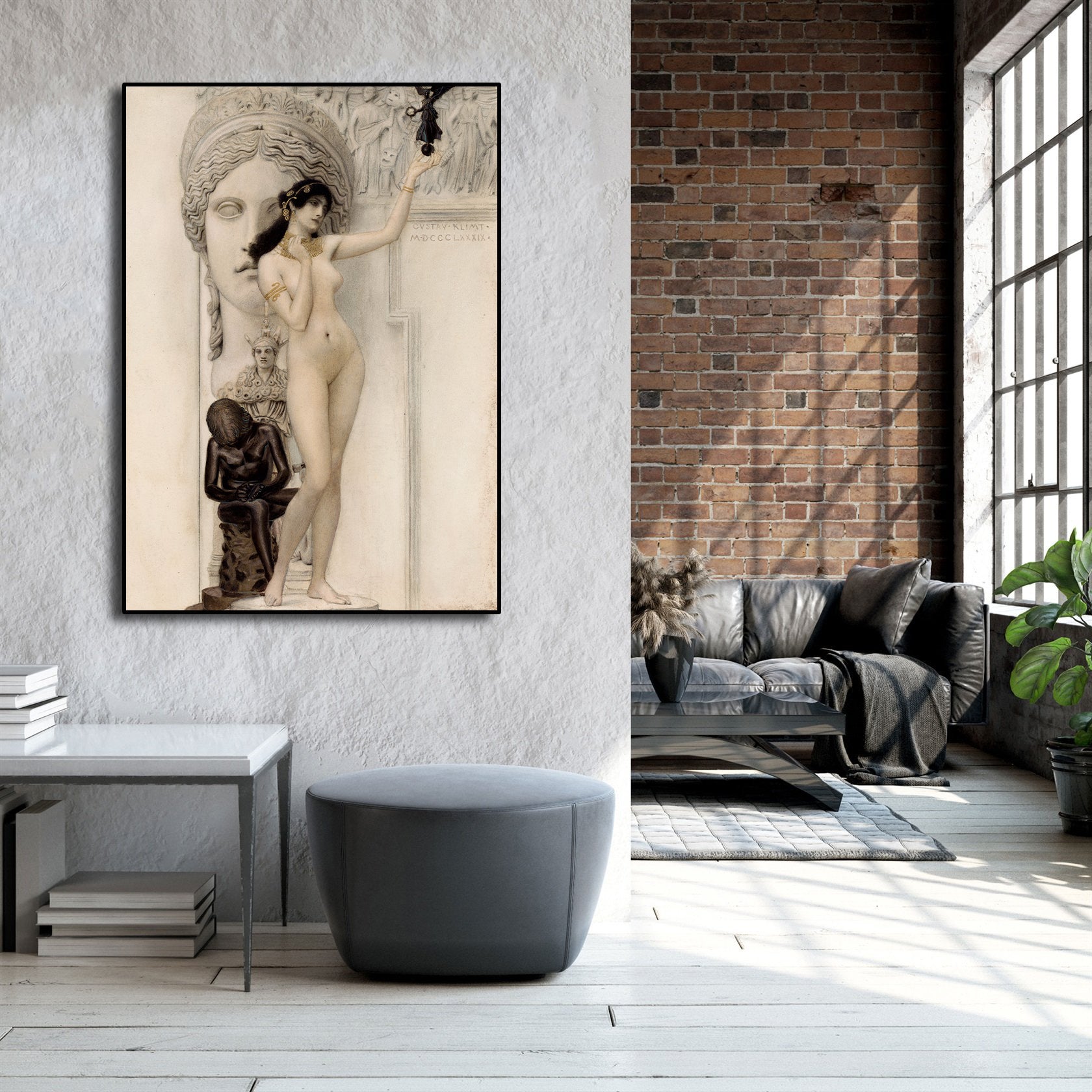 Pine Stretched  Framed 1 Panel - Allegory of Sculpture by Gustav Klimt