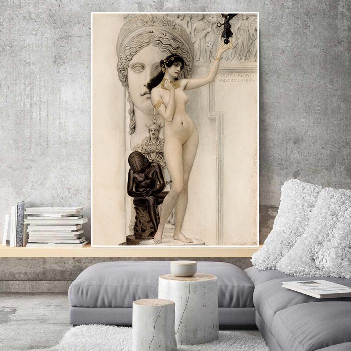 Pine Stretched  Framed 1 Panel - Allegory of Sculpture by Gustav Klimt