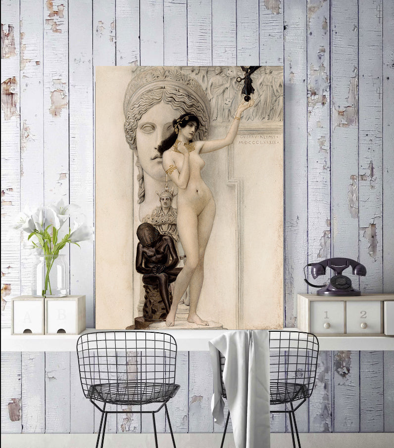 Pine Stretched  Framed 1 Panel - Allegory of Sculpture by Gustav Klimt
