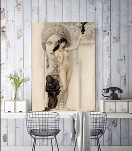 Pine Stretched  Framed 1 Panel - Allegory of Sculpture by Gustav Klimt