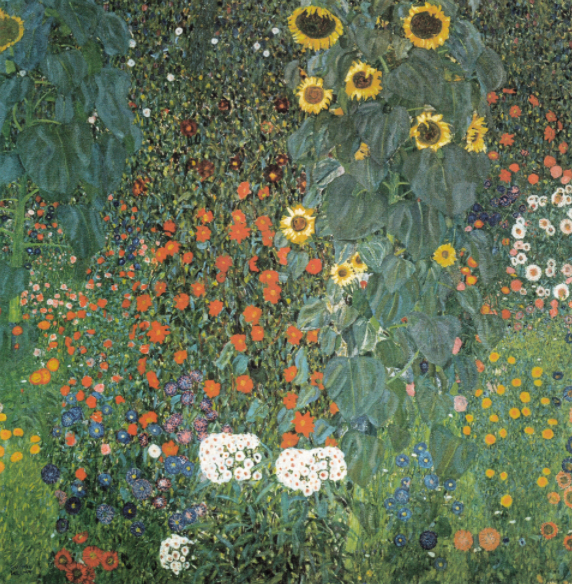 Canvas Wall Art, Classic Fine Art Stretched 1 Panel - Farm Garden with Sunflowers by Gustav Klimt