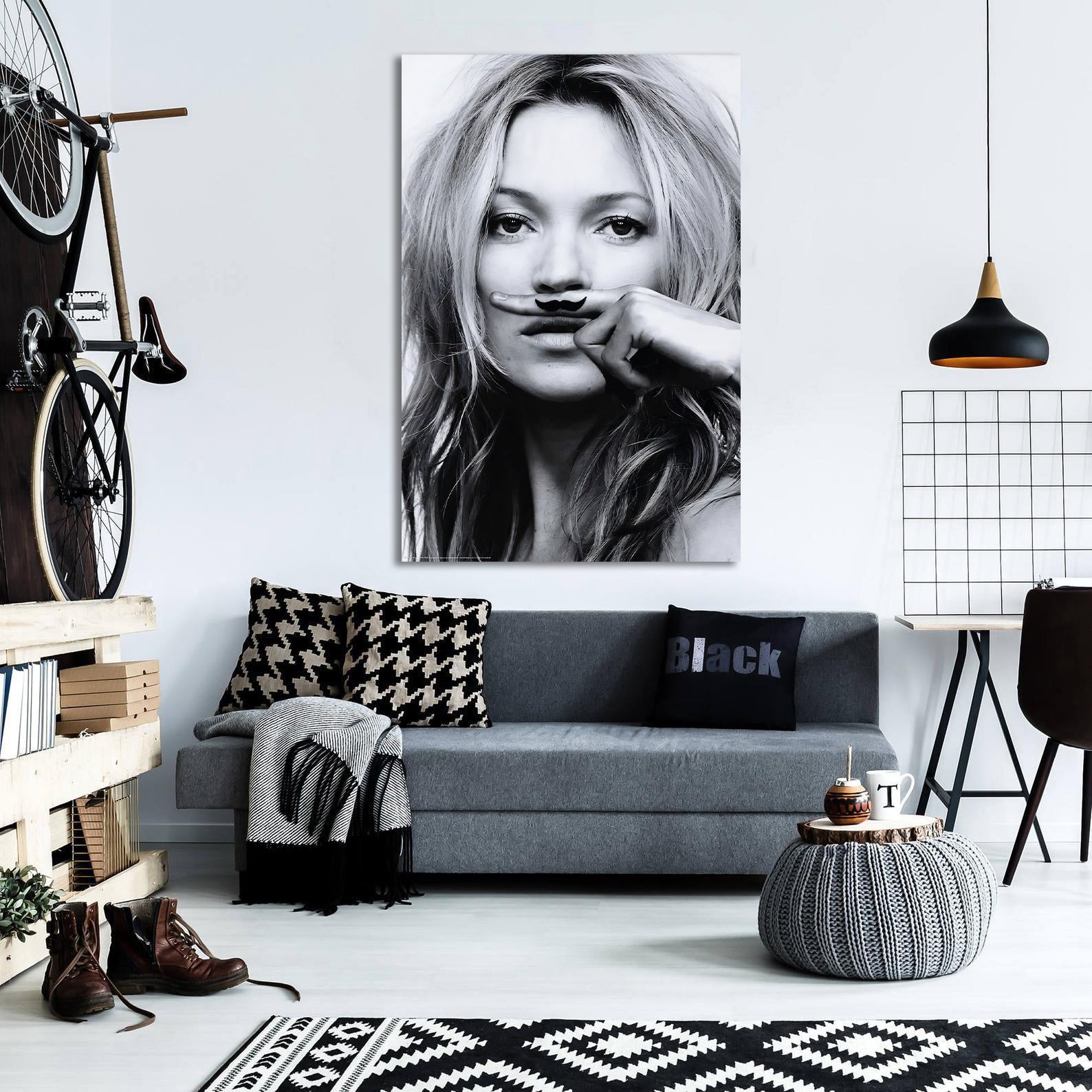 Modern Celebrity Canvas Wall Art Print Poster | Home Decor | Stretched 1 Panel - Kate Moss