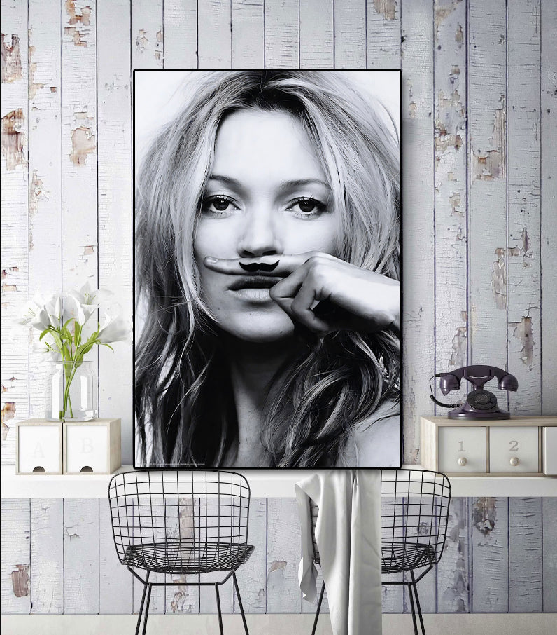 Modern Celebrity Canvas Wall Art Print Poster | Home Decor | Stretched 1 Panel - Kate Moss