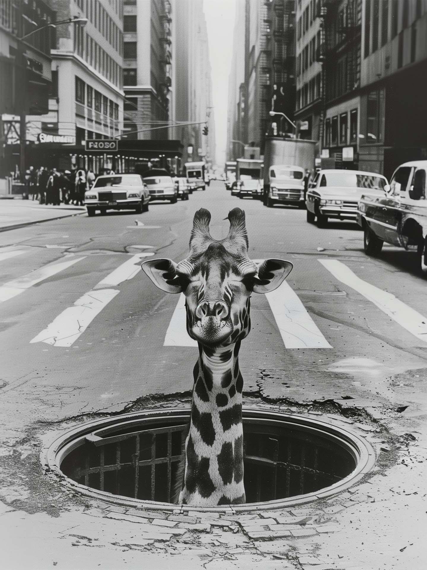 Modern Black and White Animal Modern Canvas Wall Art Print Poster | Home Decor | Stretched 1 Panel - City Sightseeing