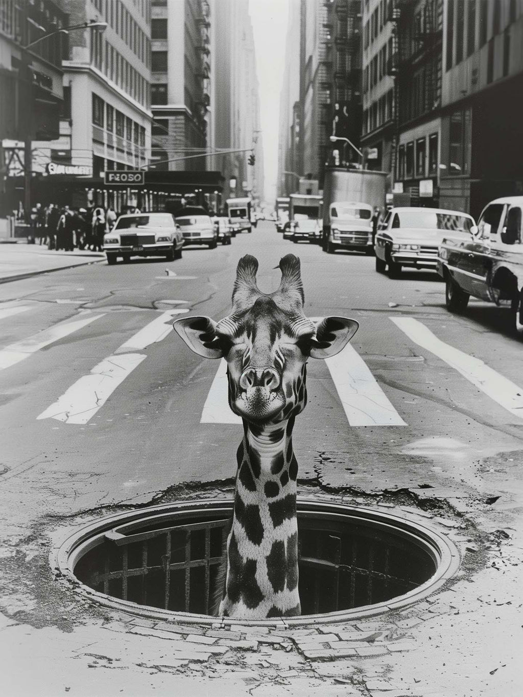 Modern Black and White Animal Modern Canvas Wall Art Print Poster | Home Decor | Stretched 1 Panel - City Sightseeing
