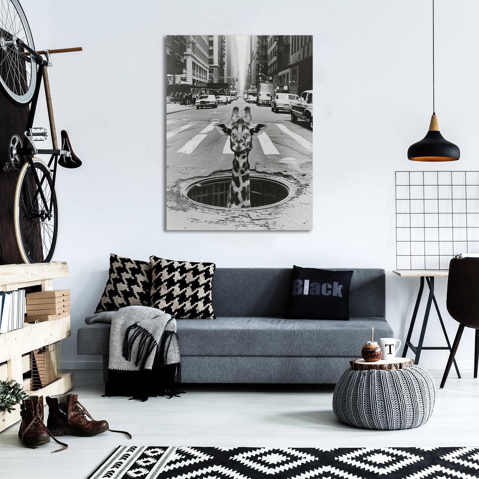 Modern Black and White Animal Modern Canvas Wall Art Print Poster | Home Decor | Stretched 1 Panel - City Sightseeing