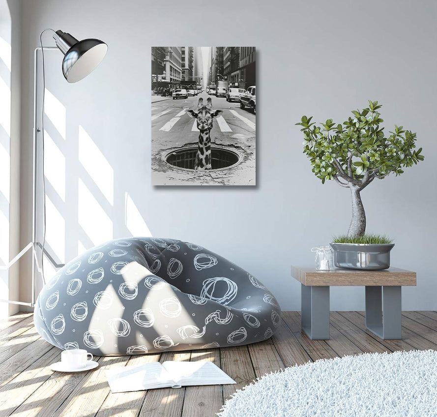 Modern Black and White Animal Modern Canvas Wall Art Print Poster | Home Decor | Stretched 1 Panel - City Sightseeing