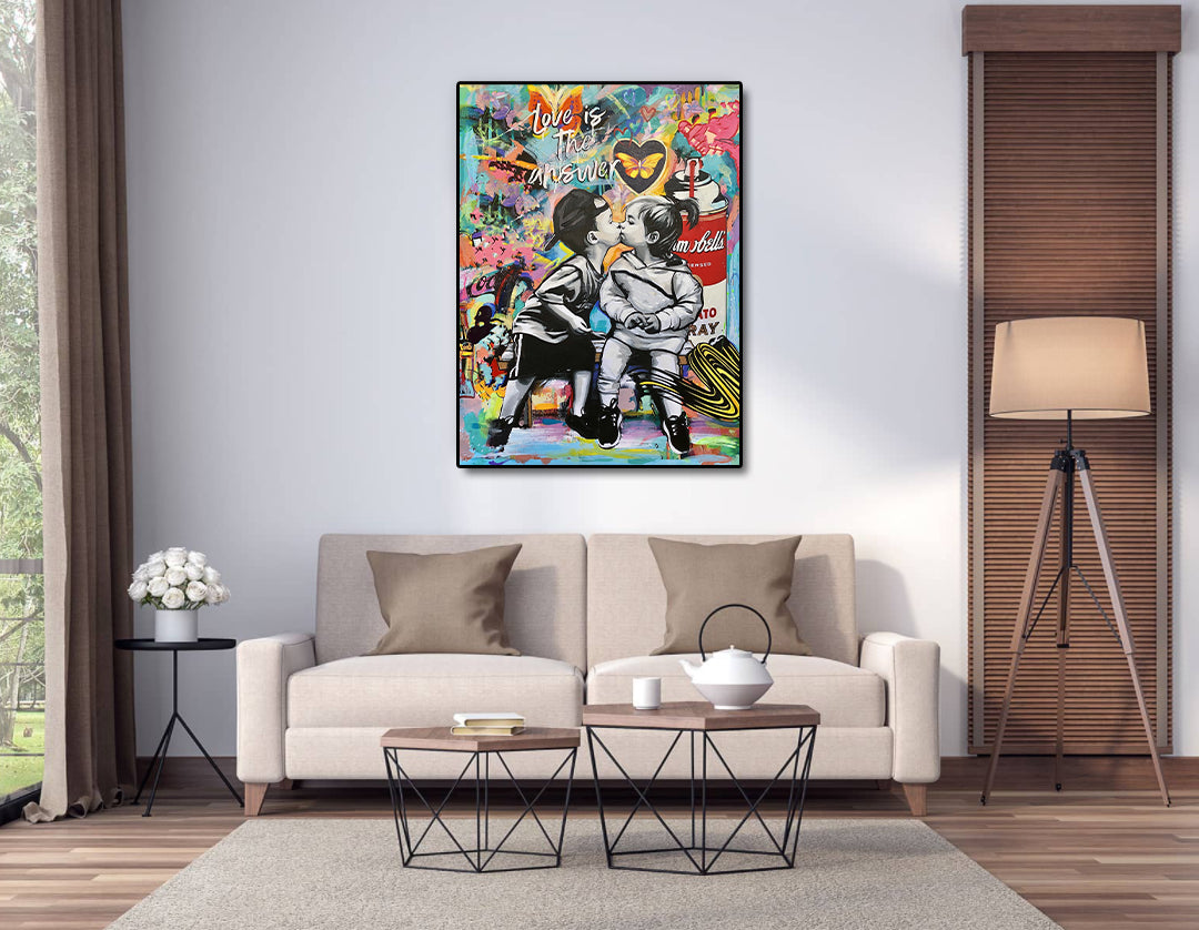 Modern Pop Art Canvas Wall Art Print Poster | Home Decor | Stretched 1 Panel - Love is the answer
