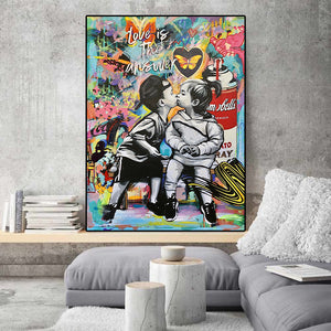 Modern Pop Art Canvas Wall Art Print Poster | Home Decor | Stretched 1 Panel - Love is the answer