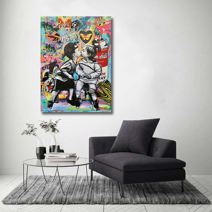 Modern Pop Art Canvas Wall Art Print Poster | Home Decor | Stretched 1 Panel - Love is the answer