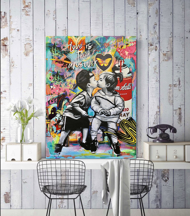 Modern Pop Art Canvas Wall Art Print Poster | Home Decor | Stretched 1 Panel - Love is the answer