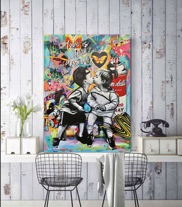 Modern Pop Art Canvas Wall Art Print Poster | Home Decor | Stretched 1 Panel - Love is the answer