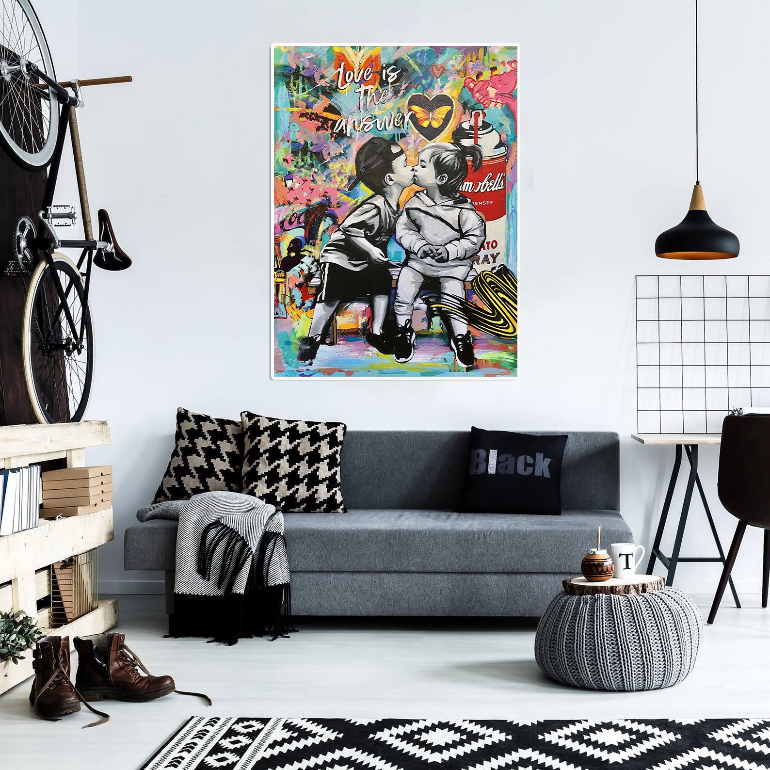 Modern Pop Art Canvas Wall Art Print Poster | Home Decor | Stretched 1 Panel - Love is the answer