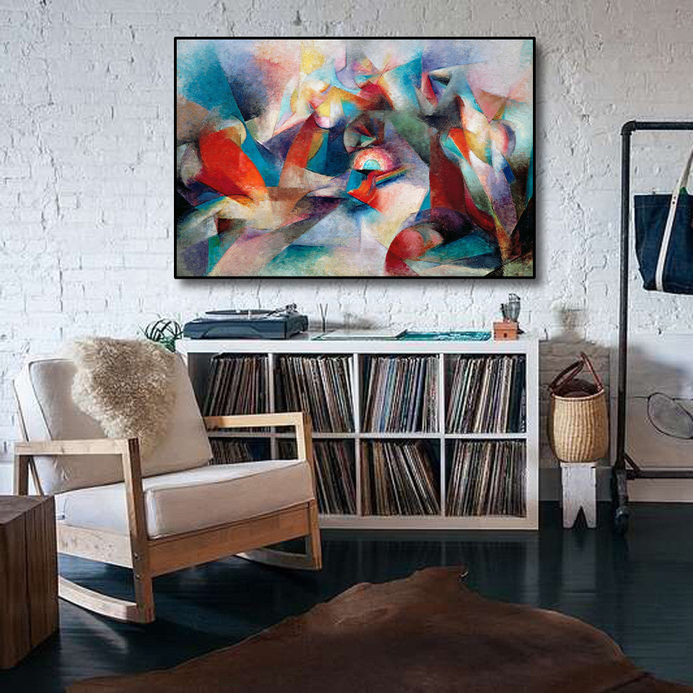 Modern Abstract Canvas Wall Art Print Poster | Home Decor | Stretched 1 Panel - Synchromy, Blue Green by Stanton Macdonald Wright