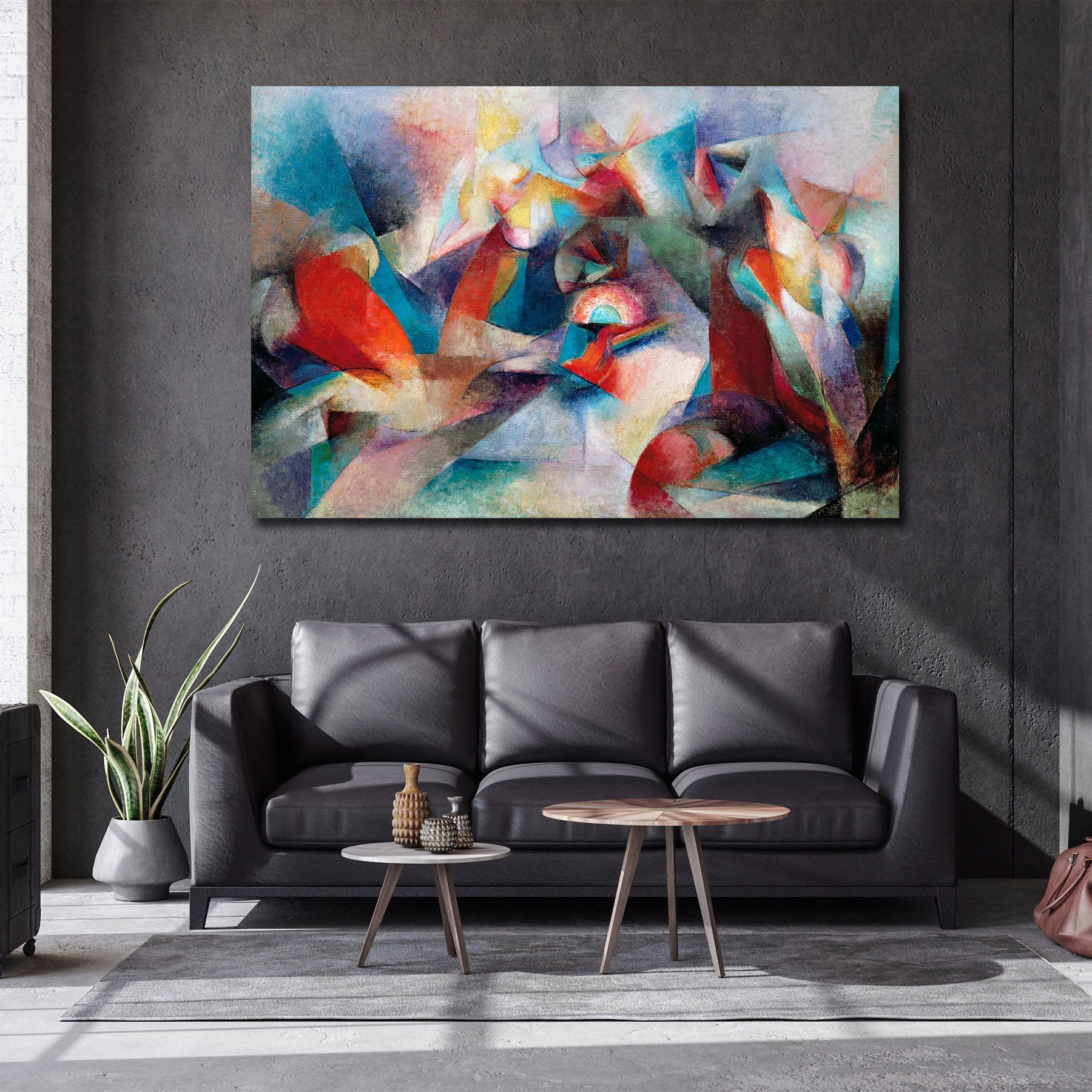 Modern Abstract Canvas Wall Art Print Poster | Home Decor | Stretched 1 Panel - Synchromy, Blue Green by Stanton Macdonald Wright