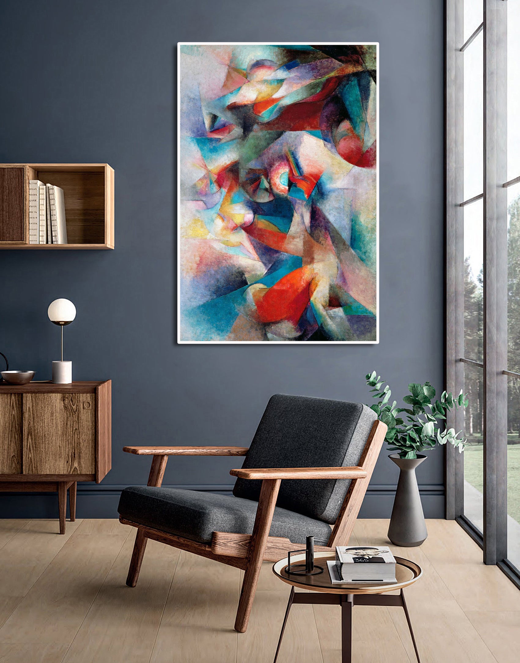 Modern Abstract Canvas Wall Art Print Poster | Home Decor | Stretched 1 Panel - Synchromy, Blue Green by Stanton Macdonald Wright