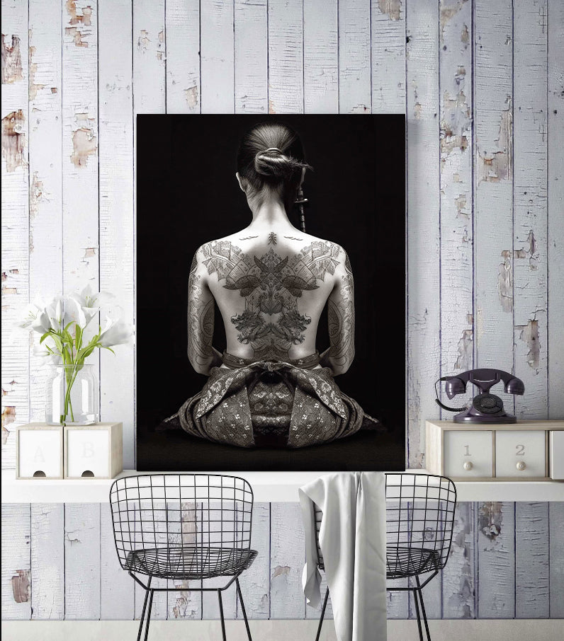 Minimalist Black and White Canvas Wall Art Print | Home Decor | Stretched 1 Panel - Soul of the Samurai