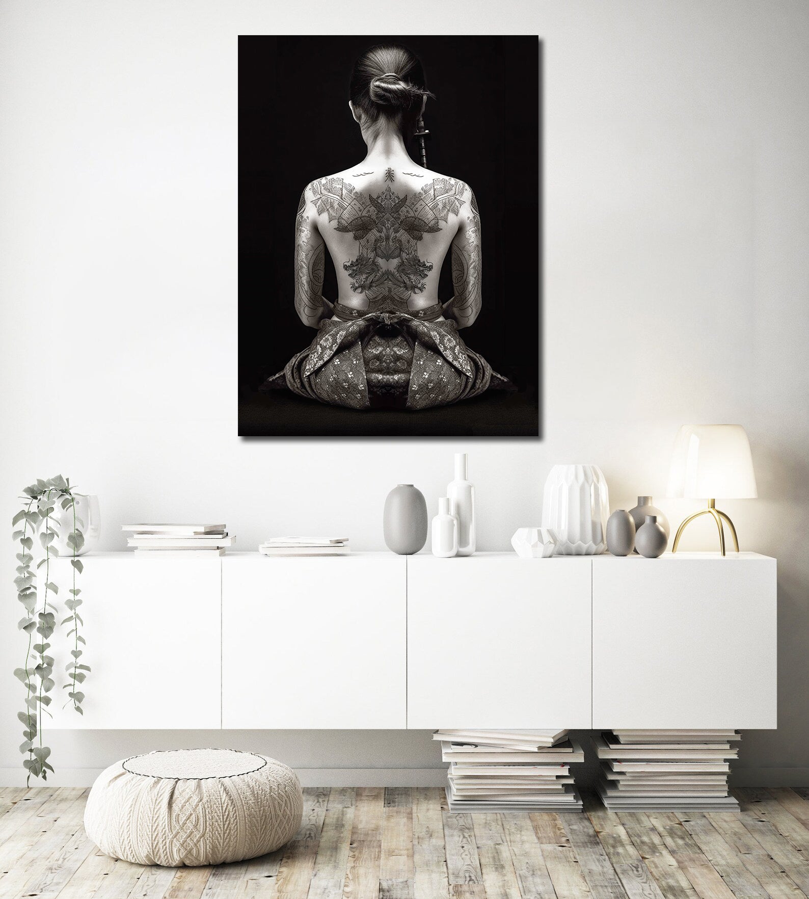 Minimalist Black and White Canvas Wall Art Print | Home Decor | Stretched 1 Panel - Soul of the Samurai