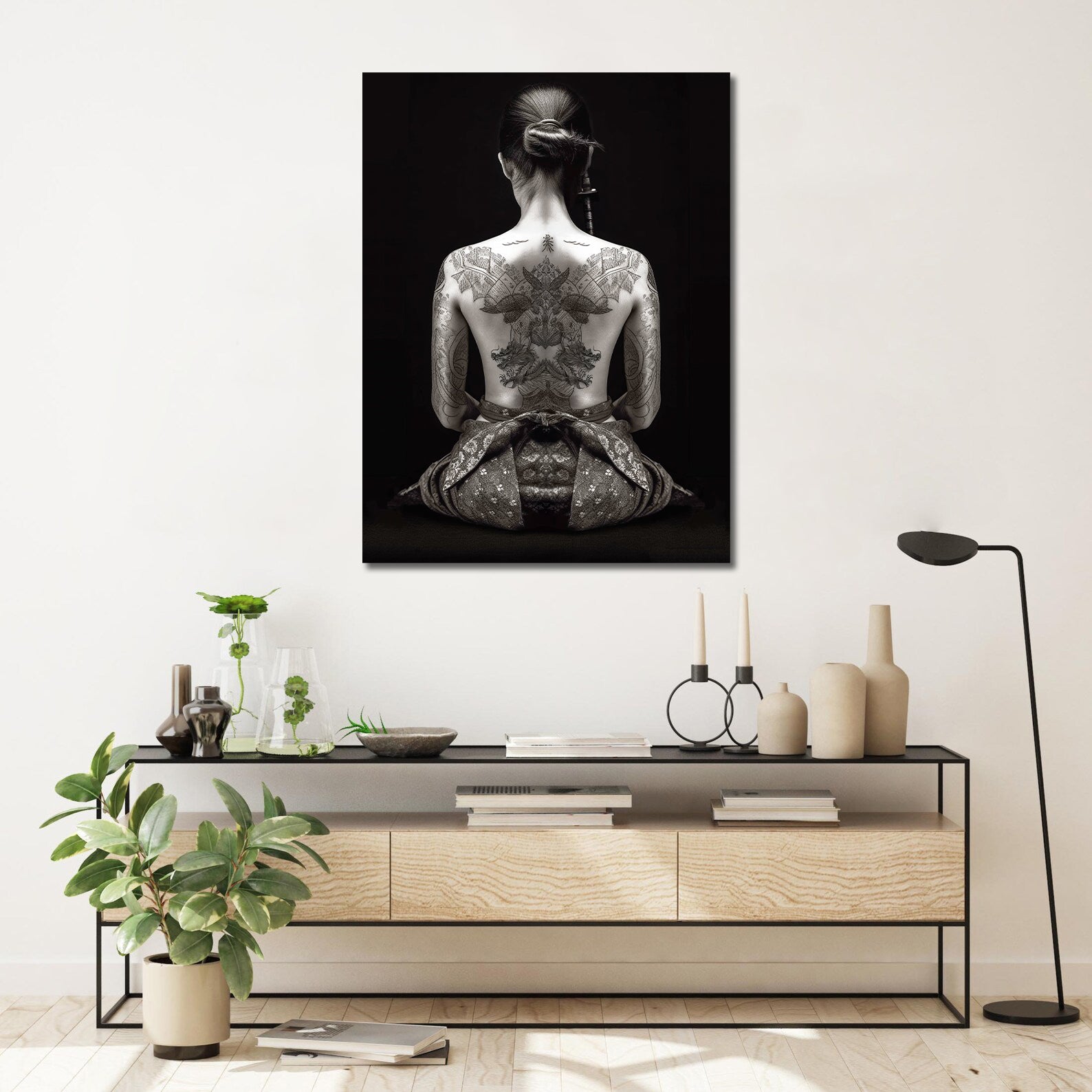 Minimalist Black and White Canvas Wall Art Print | Home Decor | Stretched 1 Panel - Soul of the Samurai
