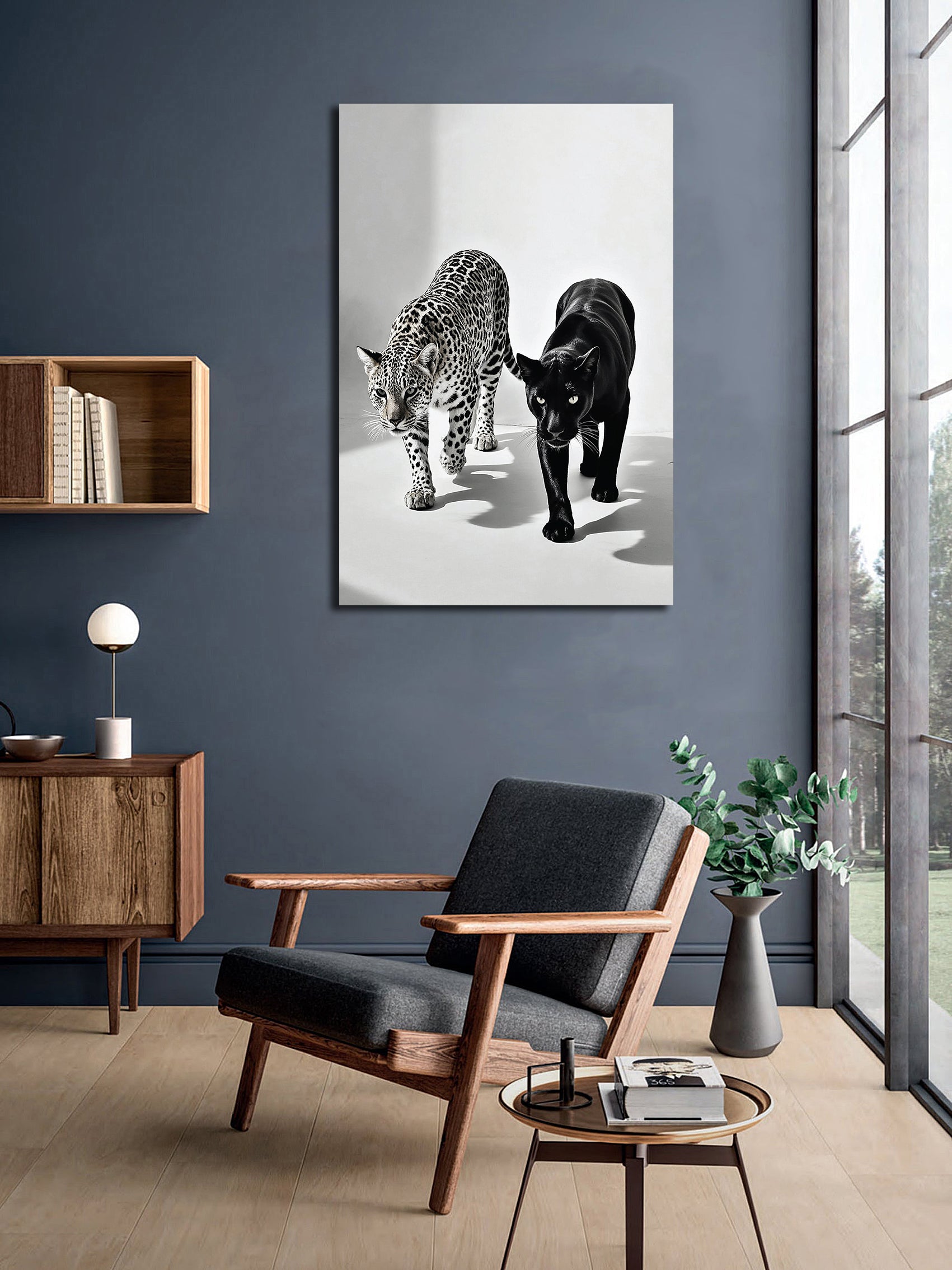 Minimalist Black and White Animal Canvas Wall Art Print | Home Decor | Stretched 1 Panel - leopards