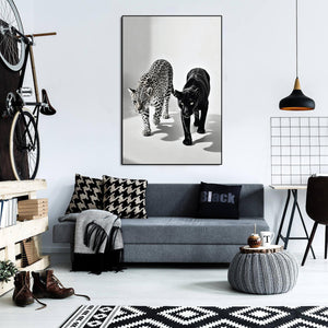 Minimalist Black and White Animal Canvas Wall Art Print | Home Decor | Stretched 1 Panel - leopards