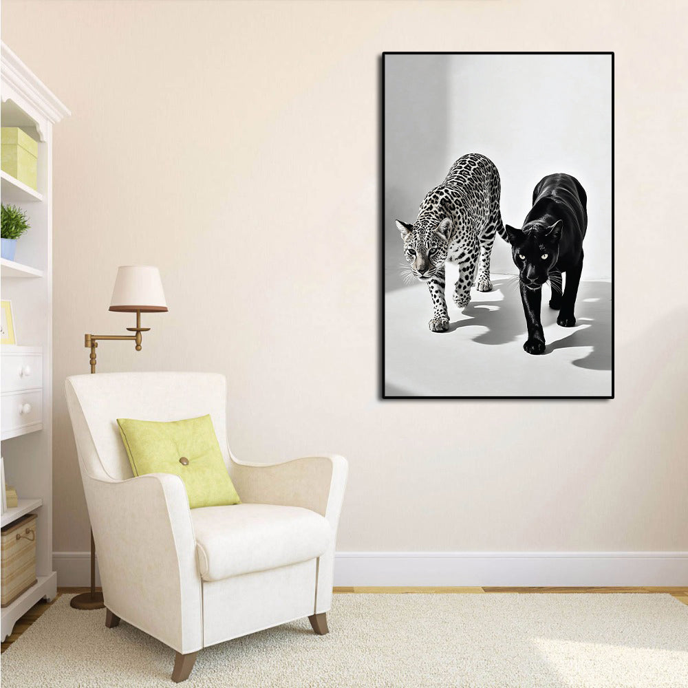 Minimalist Black and White Animal Canvas Wall Art Print | Home Decor | Stretched 1 Panel - leopards