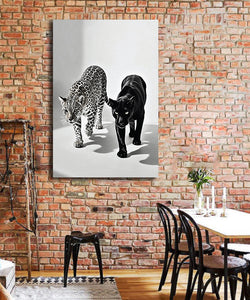 Minimalist Black and White Animal Canvas Wall Art Print | Home Decor | Stretched 1 Panel - leopards