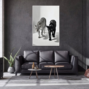 Minimalist Black and White Animal Canvas Wall Art Print | Home Decor | Stretched 1 Panel - leopards