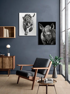 Minimalist Black and White Animal Canvas Wall Art Print | Home Decor | Stretched 2 Panels - leopard & Rhino
