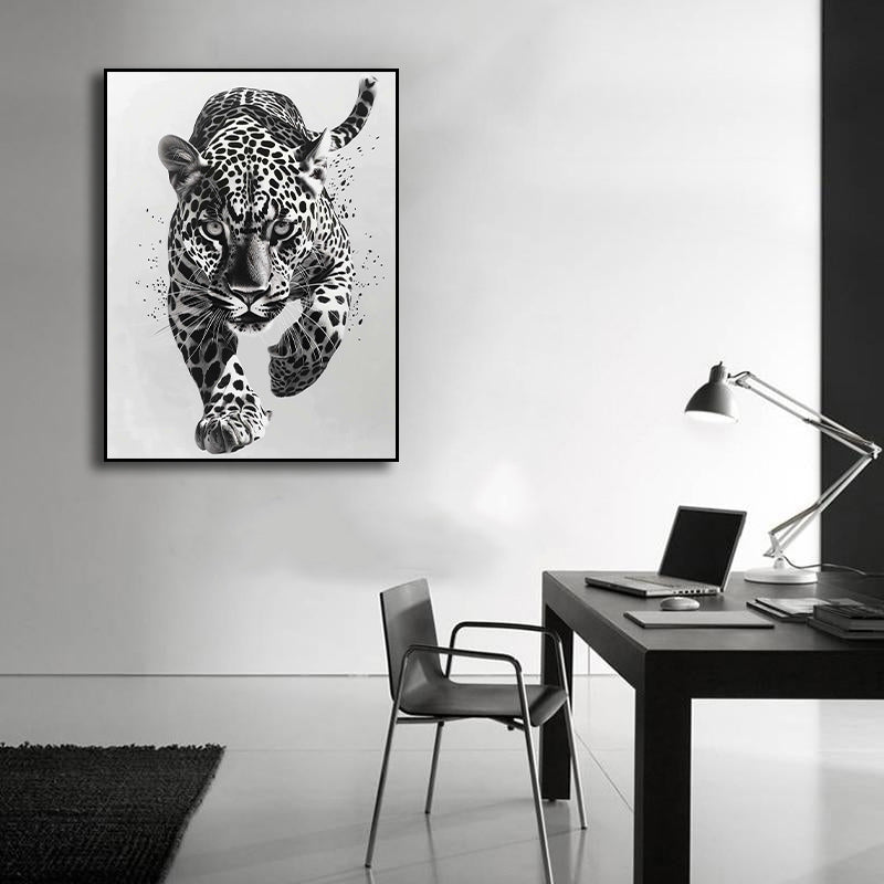 Minimalist Black and White Animal Canvas Wall Art Print | Home Decor | Stretched 1 Panel - leopard