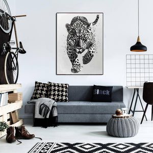Minimalist Black and White Animal Canvas Wall Art Print | Home Decor | Stretched 1 Panel - leopard