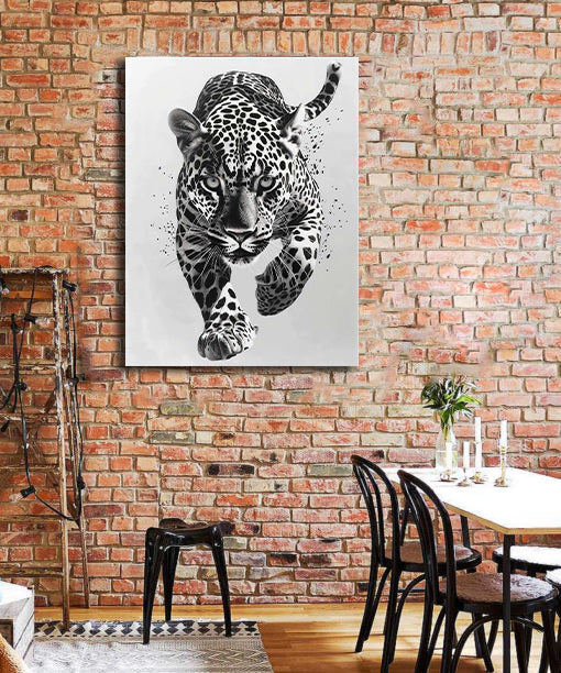Minimalist Black and White Animal Canvas Wall Art Print | Home Decor | Stretched 1 Panel - leopard