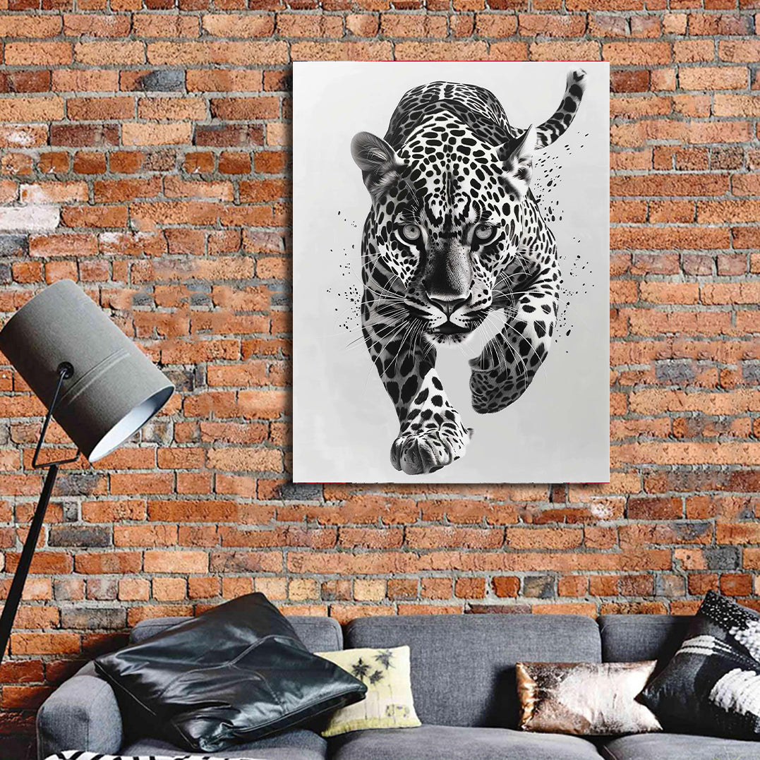 Minimalist Black and White Animal Canvas Wall Art Print | Home Decor | Stretched 1 Panel - leopard