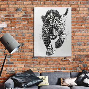 Minimalist Black and White Animal Canvas Wall Art Print | Home Decor | Stretched 1 Panel - leopard