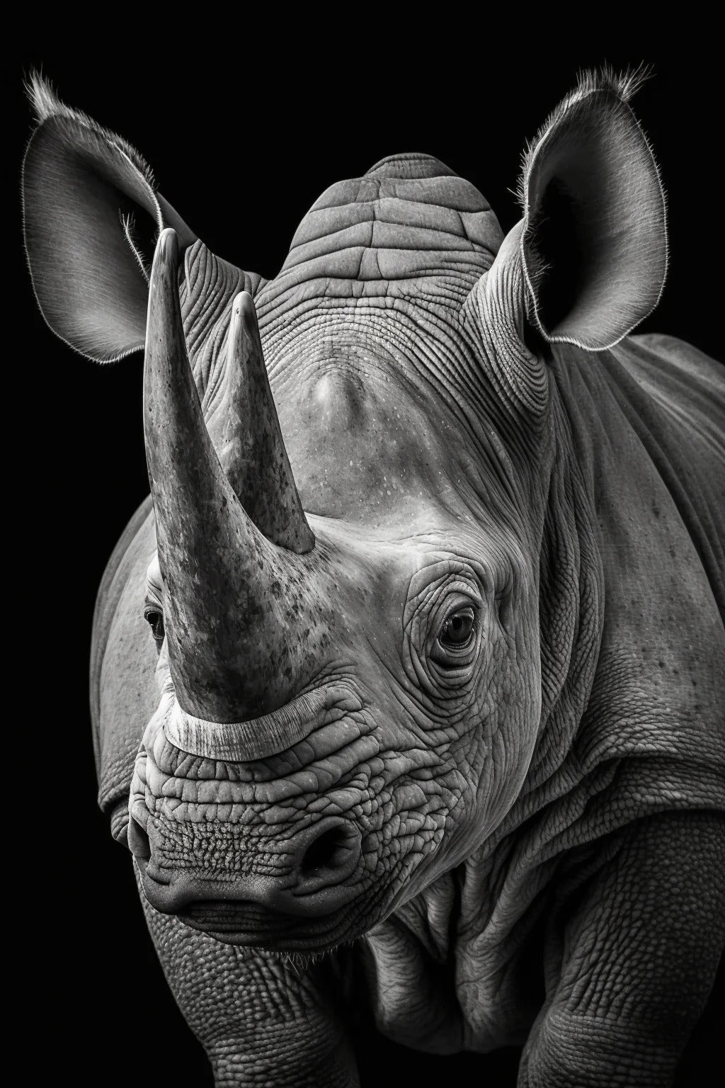 Minimalist Black and White Animal Canvas Wall Art Print | Home Decor | Stretched 1 Panel - Rhino