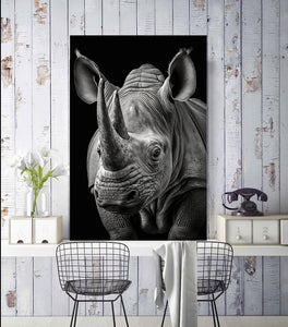 Minimalist Black and White Animal Canvas Wall Art Print | Home Decor | Stretched 1 Panel - Rhino