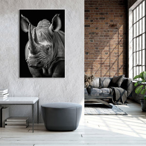 Minimalist Black and White Animal Canvas Wall Art Print | Home Decor | Stretched 1 Panel - Rhino
