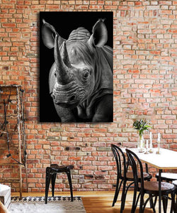 Minimalist Black and White Animal Canvas Wall Art Print | Home Decor | Stretched 1 Panel - Rhino